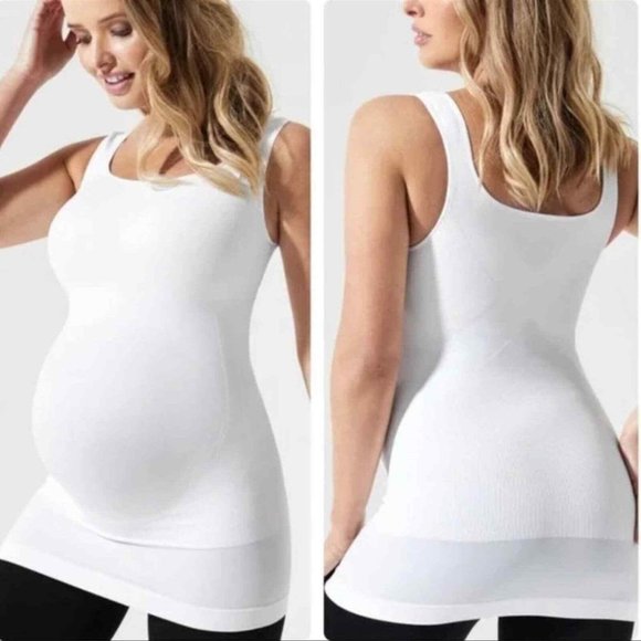 Blanqi White Everyday Maternity Belly Support Athletic Work-Out Tank Top Medium - Picture 1 of 5